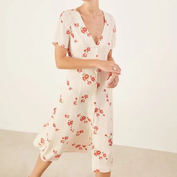 Reformation Locklin Dress - White Floral